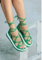 Jiata Yeşil Cilt Bağcıklı Sandalet