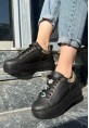 Tenya Siyah Cilt Taşlı Bağcıklı Spor Ayakkabı