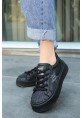 Piata Siyah Cilt Bağcıklı Spor Ayakkabı